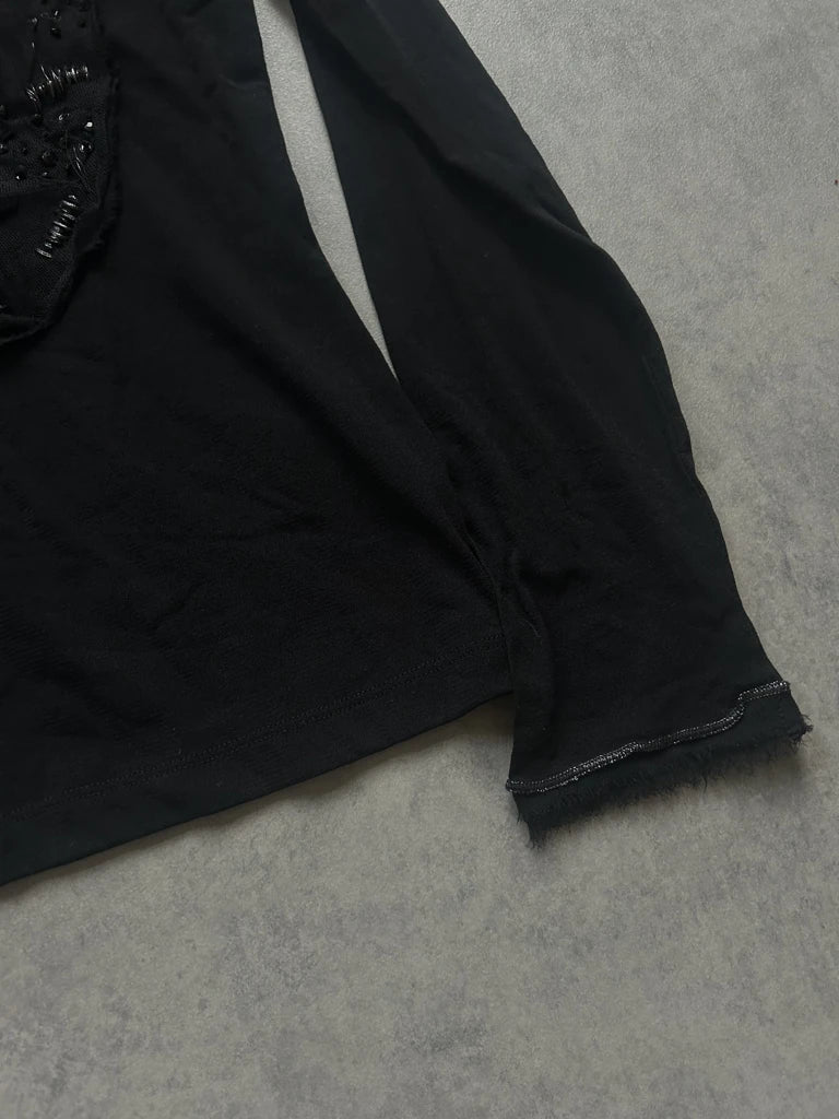 detail view, LUISA CERANO 2000s Long Sleeve Mesh Top, vintage Y2K second hand piece, image 4