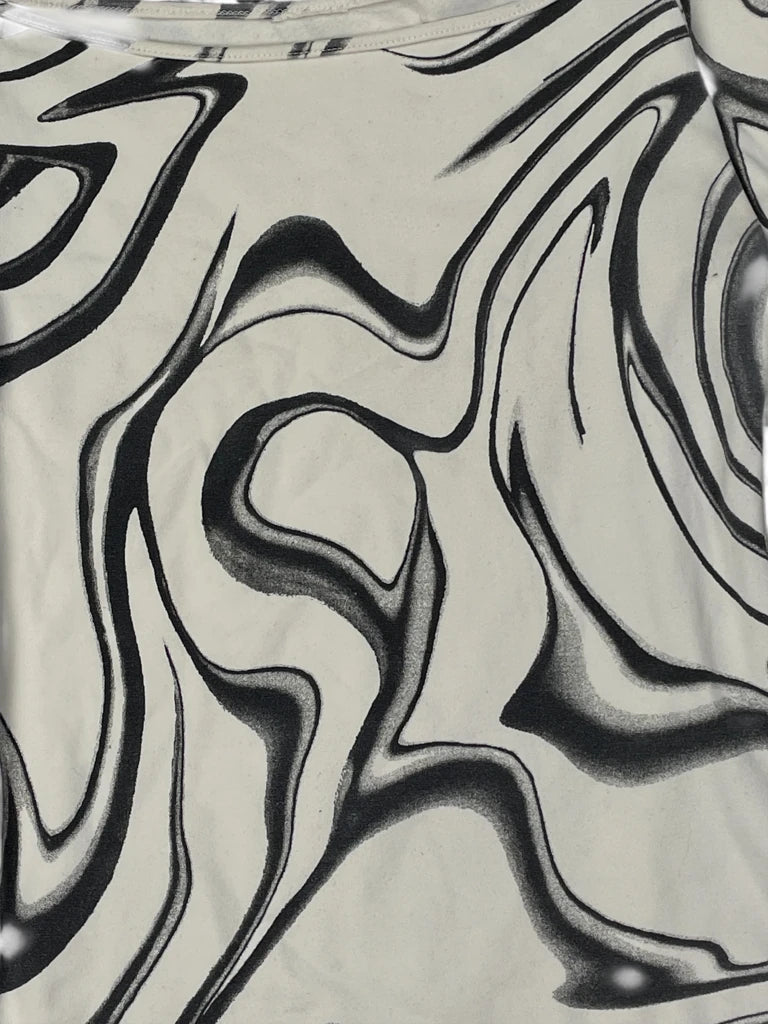 detail view, White marble print long sleeve top, vintage Y2K second hand piece, image 4