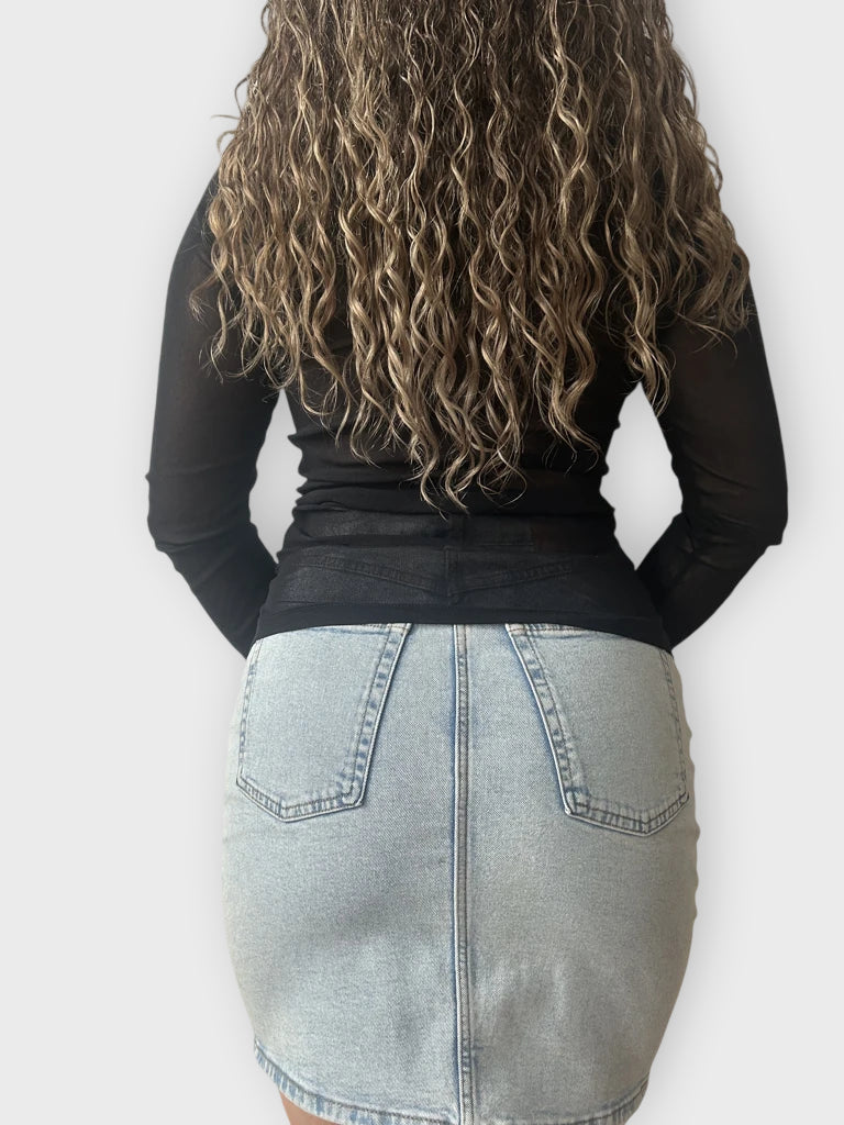 back view, LUISA CERANO 2000s Long Sleeve Mesh Top, vintage Y2K second hand piece