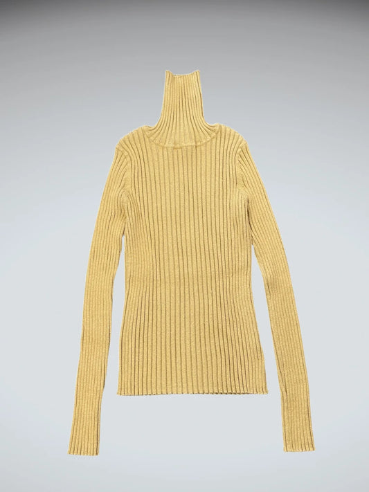 front view, Apostrop Gold Metallic Ribbed Turtleneck Top, vintage Y2K second hand piece