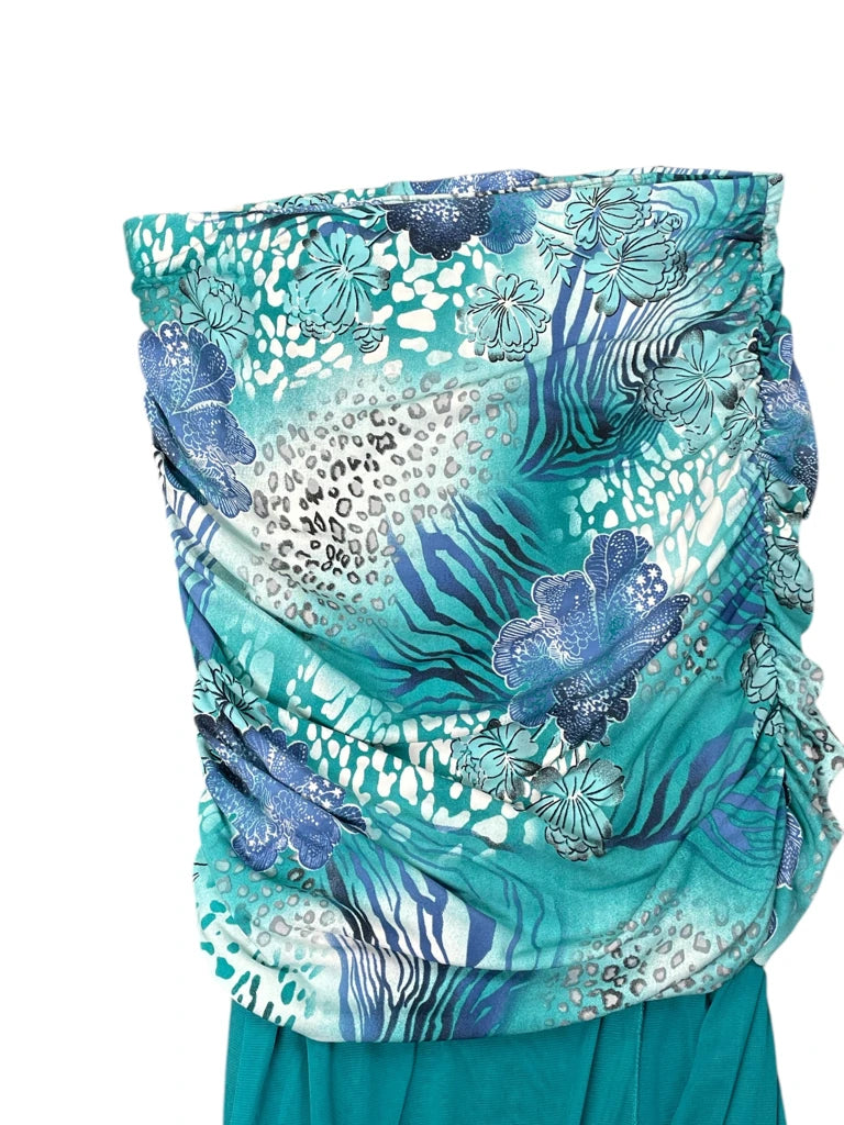 detail view, Venus Turquoise Tropic Maxi Dress, vintage Y2K second hand piece, image 4