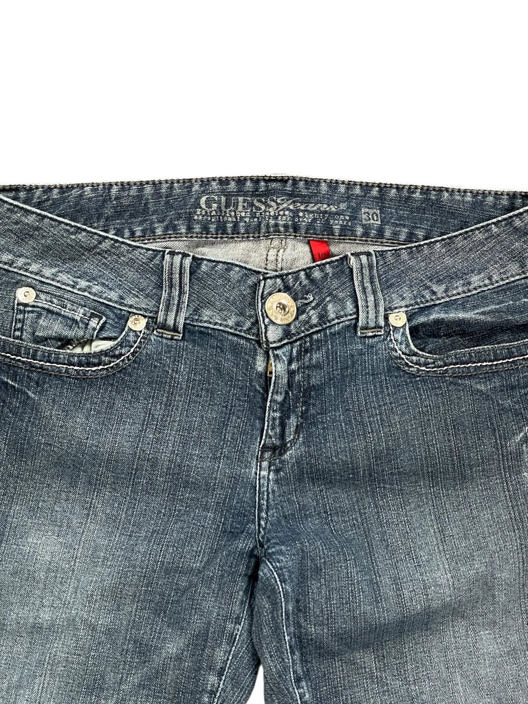 back view, Guess Jeans Dark Wash Bootcut Jeans with Embroidered Logo, vintage Y2K second hand piece