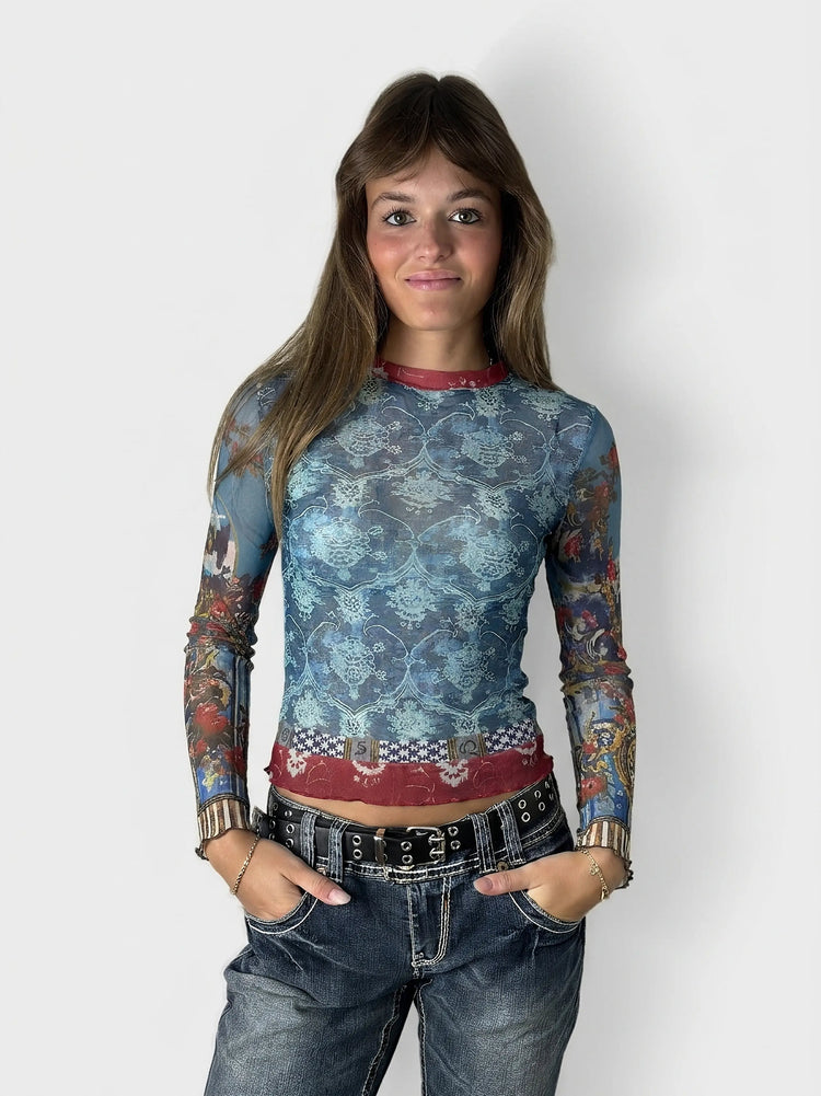 Baroque Mesh Top with Vibrant Prints (M)