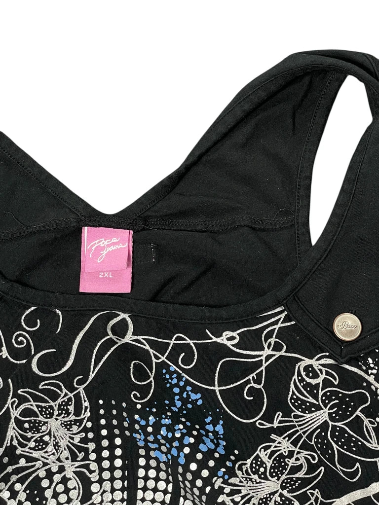 detail view, Foca Jayne Black Y2K Tree Print Top, vintage Y2K second hand piece