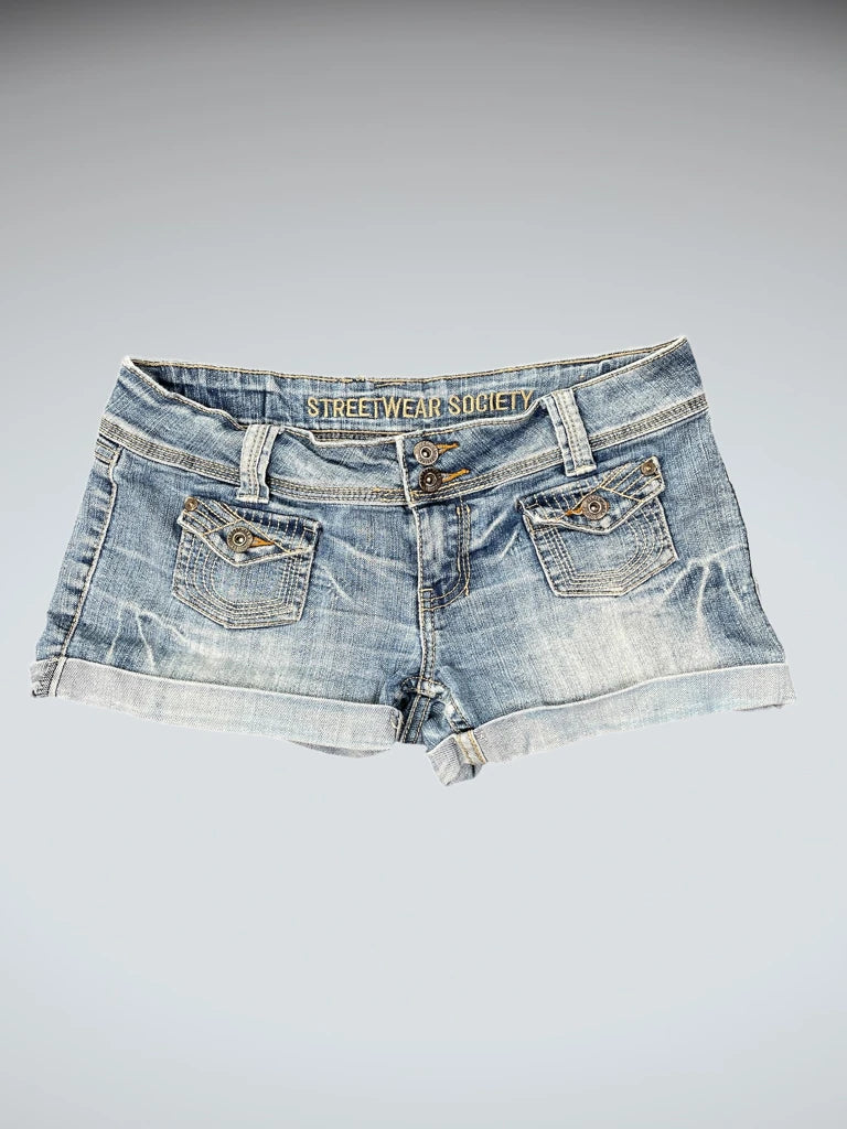 detail view, Streetwear Society pocket style denim hotpants, vintage Y2K second hand piece