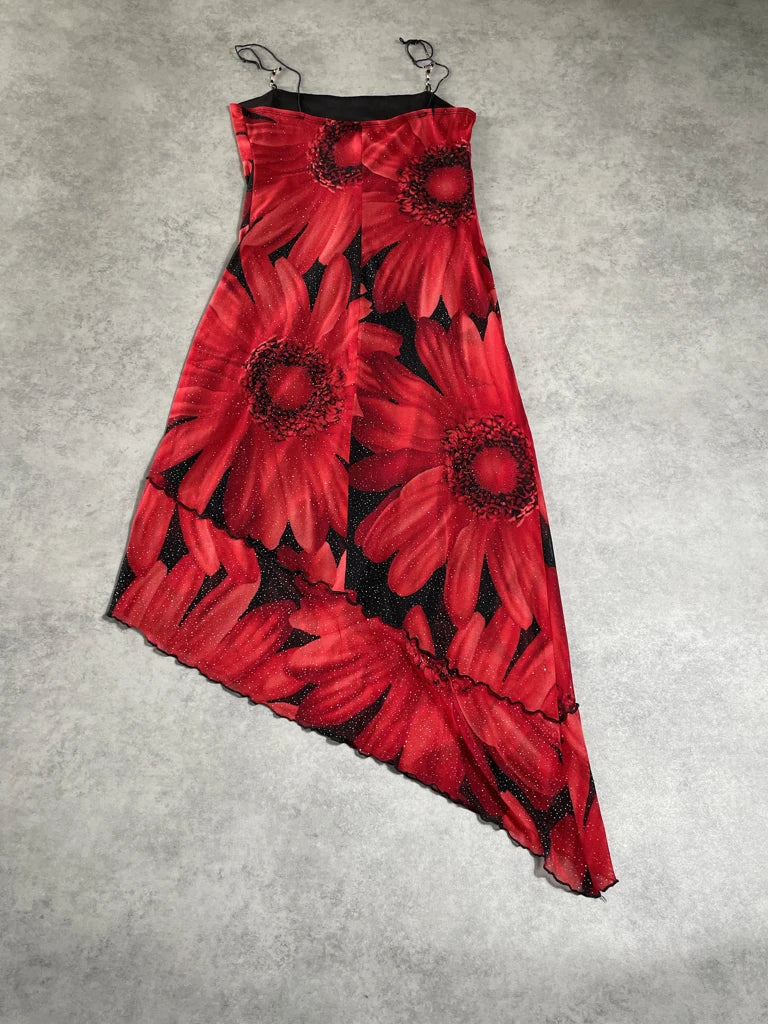 detail view, Double Fault floral red dream dress, vintage Y2K second hand piece, image 5