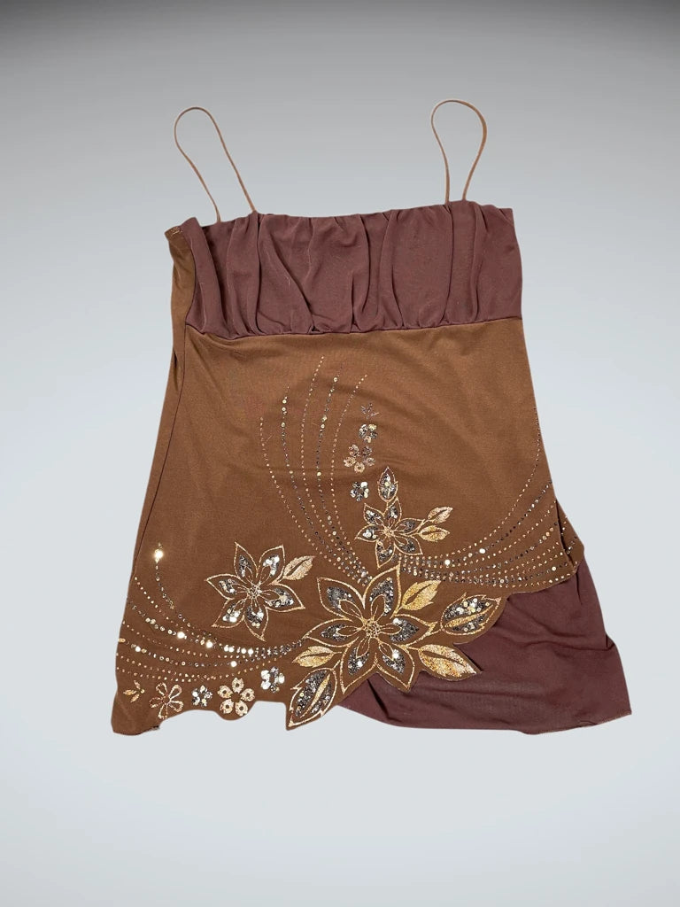 front view, Cute Girl Floral Spark Top, vintage Y2K second hand piece
