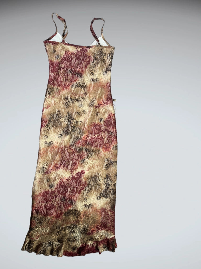 back view, Bebe Romantic Floral Lace Maxi Dress, vintage Y2K second hand piece