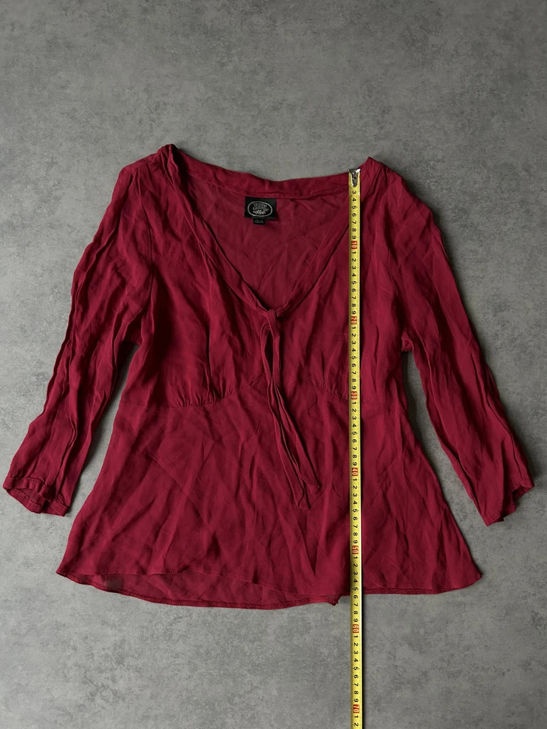 detail view, Laura Ashley Y2K Red Sheer Top, vintage Y2K second hand piece, image 8