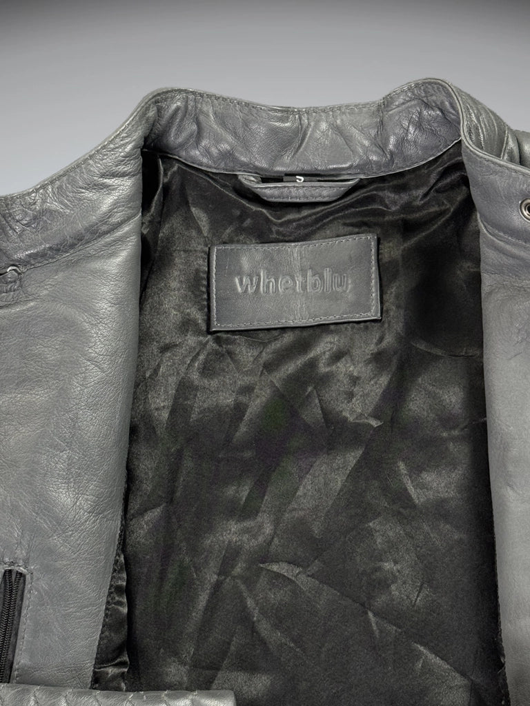detail view, WhetBlu Grey Genuine Leather Racing Jacket Women, vintage Y2K second hand piece