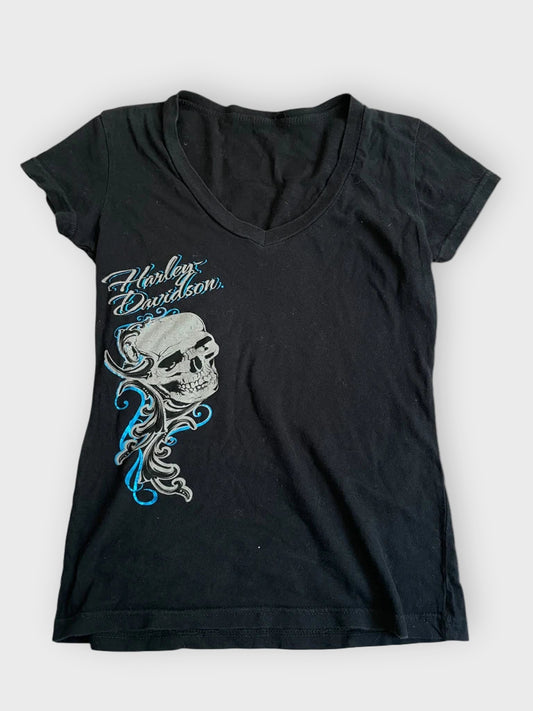front view, Harley-Davidson skull ride – harley v-neck tee, vintage Y2K second hand piece