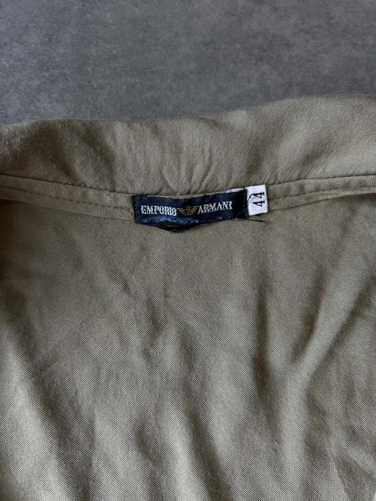 detail view, Emporio Armani Y2K Baggy Collar Top in Green, vintage Y2K second hand piece