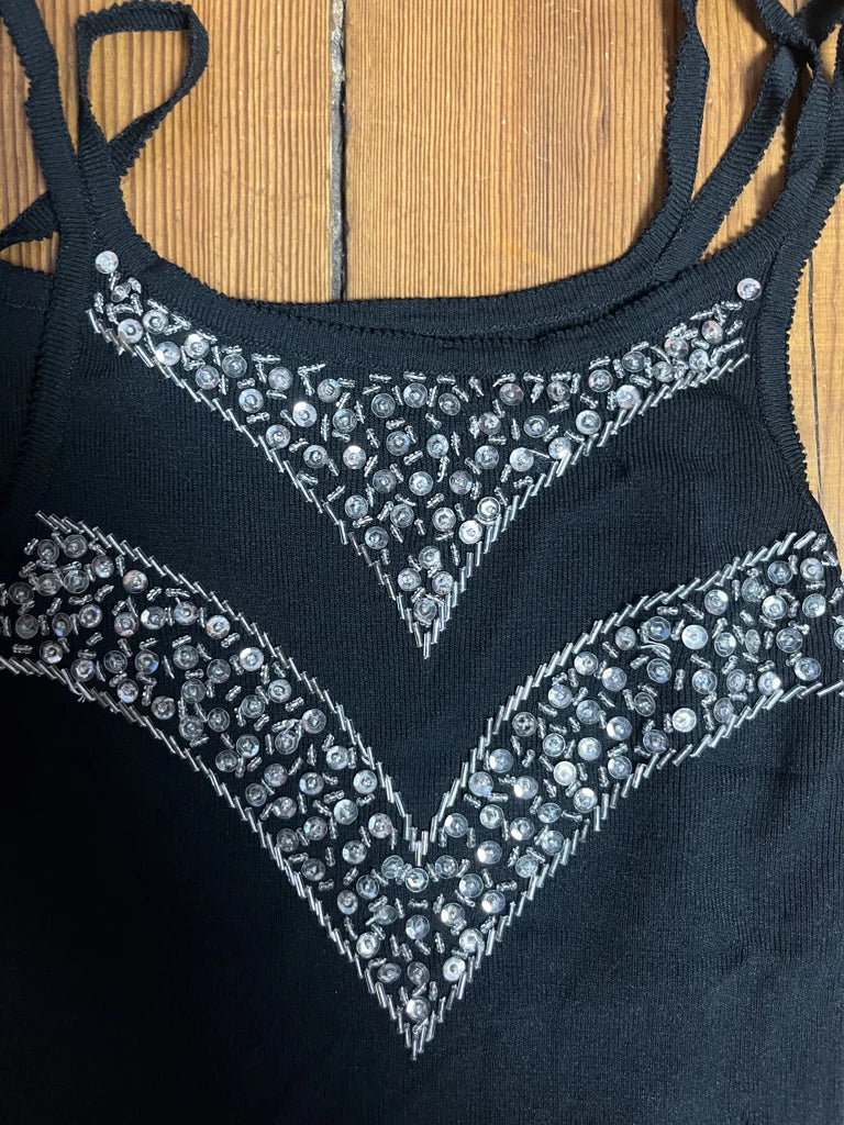 detail view, Black Crop Top with Glitter, vintage Y2K second hand piece