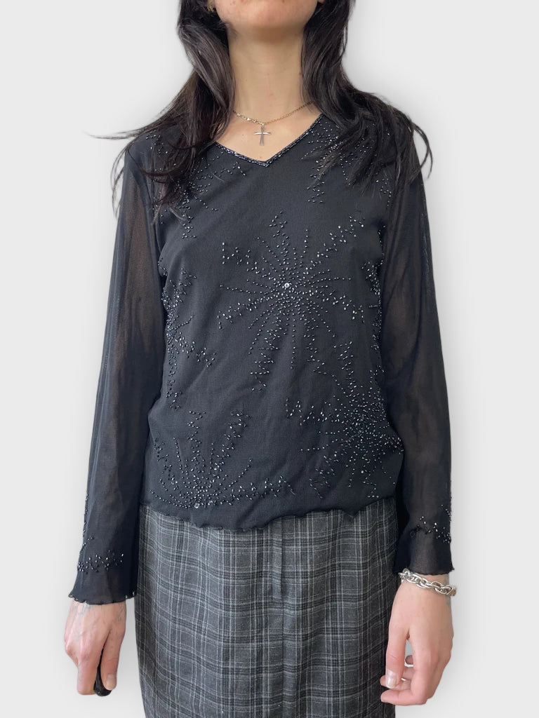 front view, New Sensation Long Sleeve Top with Tiny Beads, vintage Y2K second hand piece