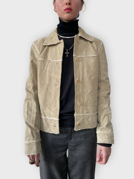 front view, Conbipel Beige Leather Jacket, vintage Y2K second hand piece