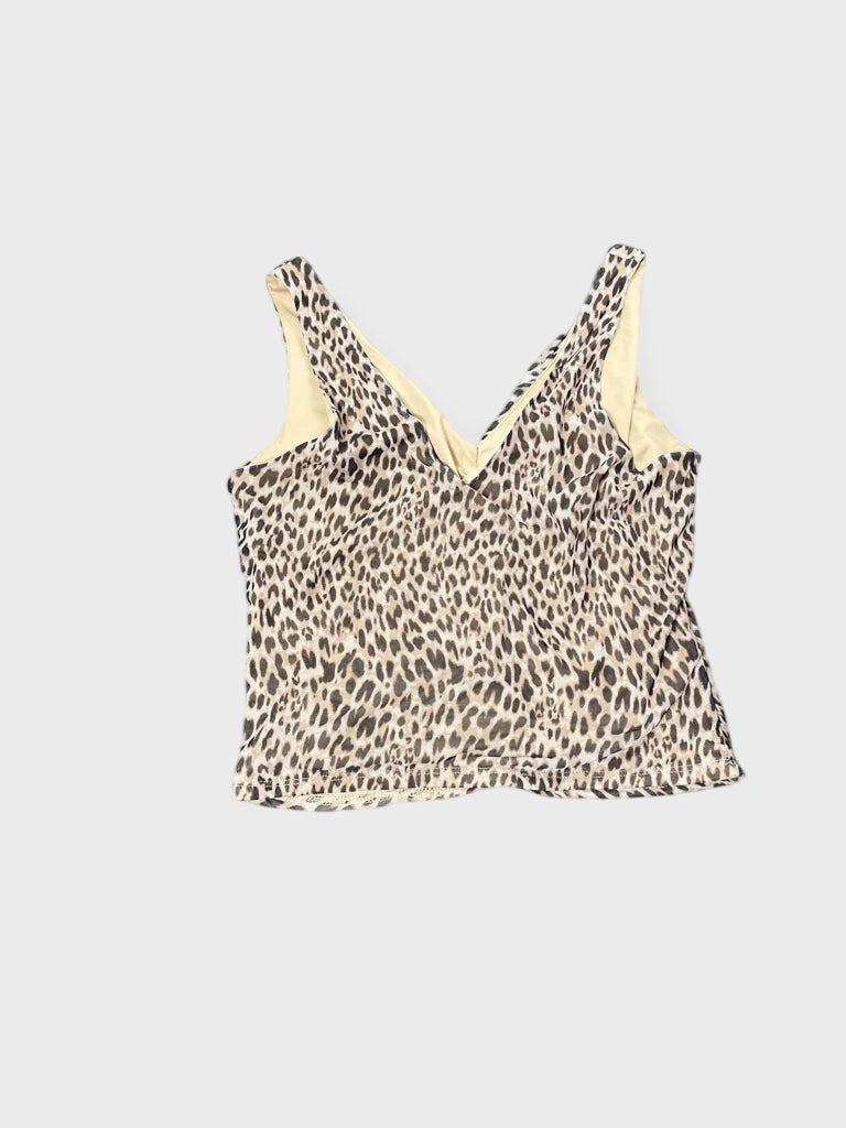 back view, Love Five Beige Leopard Ruched Top, vintage Y2K second hand piece
