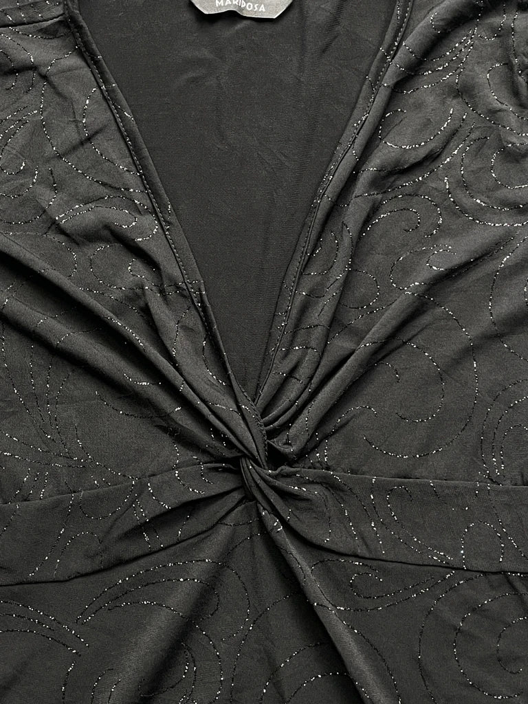 detail view, Maridosa Black Sparkle Asymmetrical Hem Dress Top, vintage Y2K second hand piece, image 6