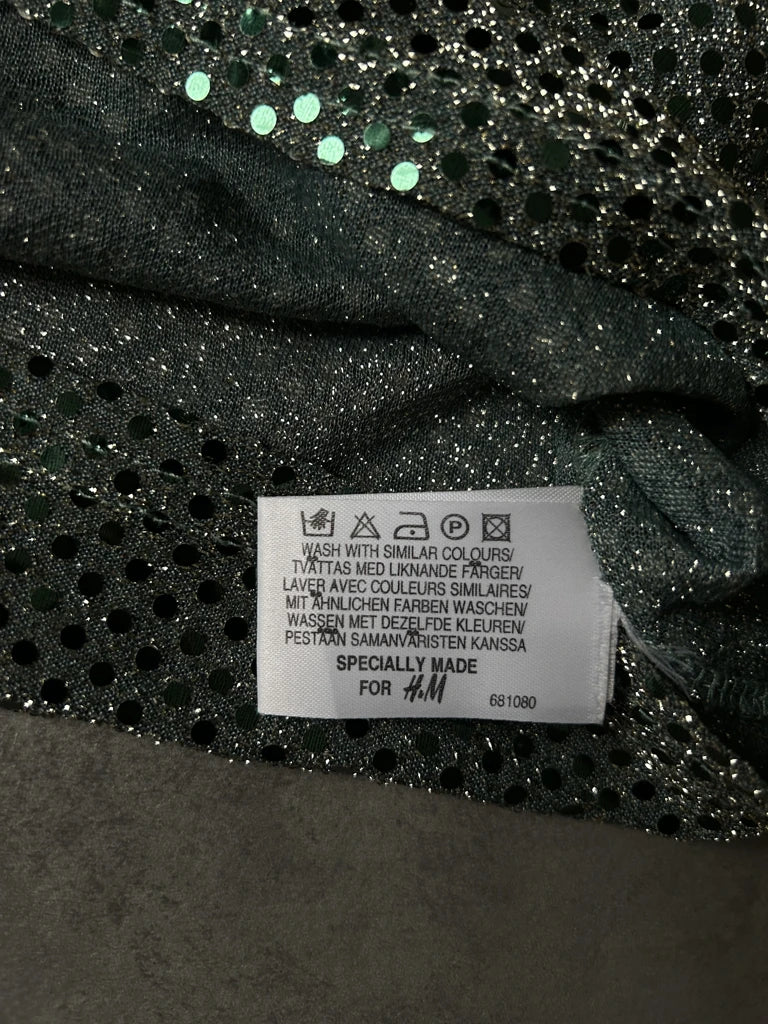 detail view, Hennes Collection (L)Y2K Mini Green Glitter Top, vintage Y2K second hand piece, image 4