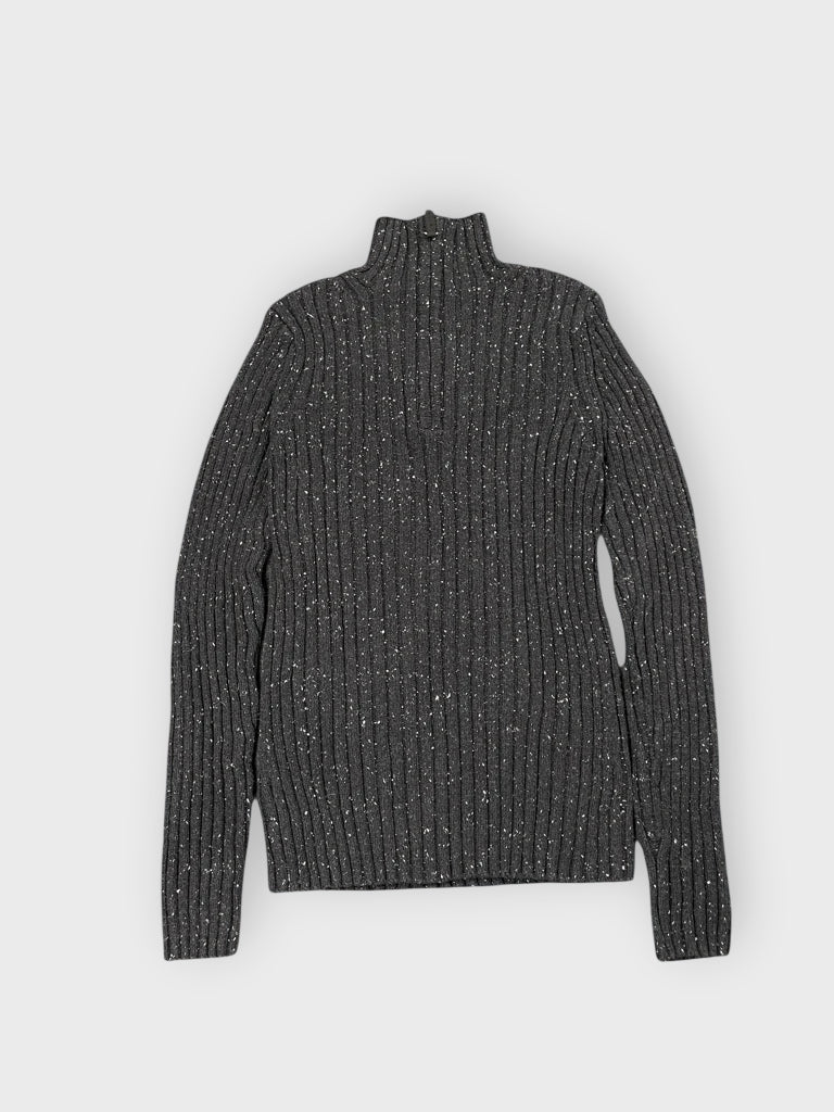 front view, Pria Black Half-Zip Ribbed Knit Sweater, vintage Y2K second hand piece