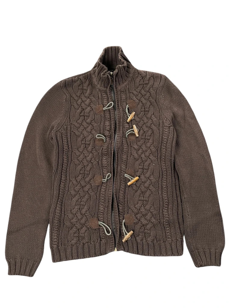 detail view, Eanne Pierre Brown Cable Knit Toggle Cardigan, vintage Y2K second hand piece, image 4