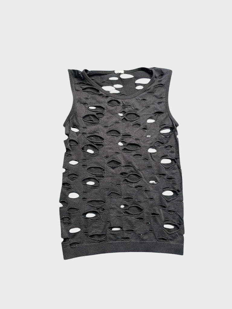front view, Black Distressed Sleeveless Punk Top, vintage Y2K second hand piece