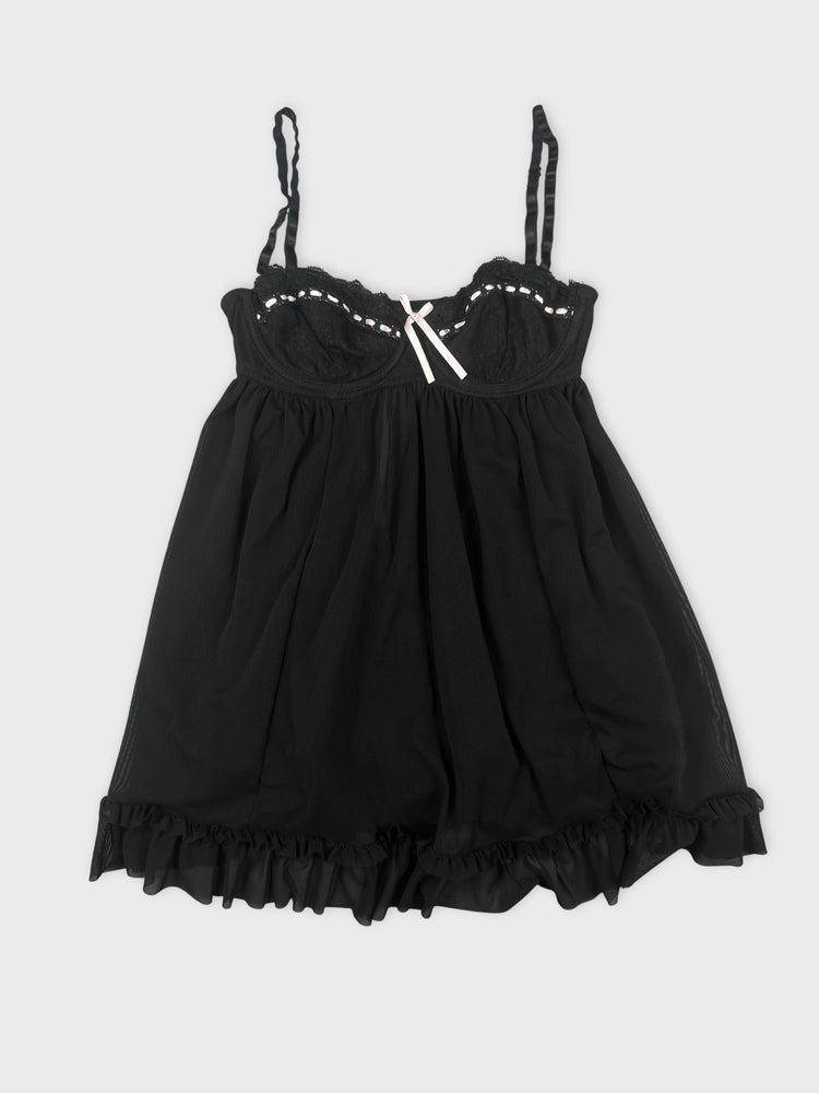 Black Lace Babydoll Top with Ruffle Hem (XS)