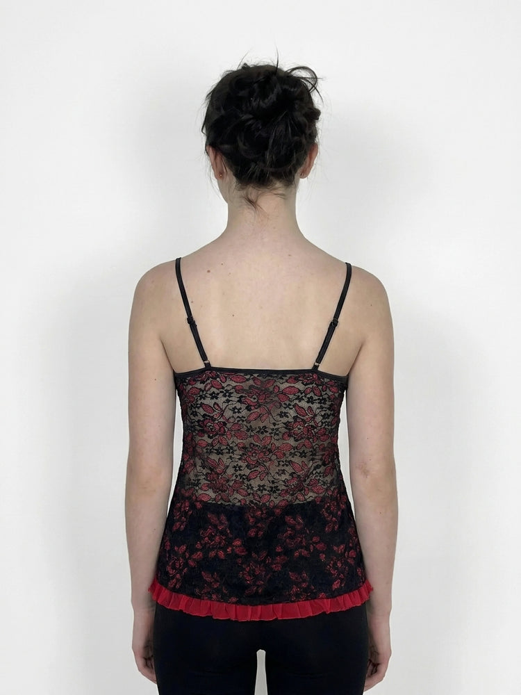 Black Lace Camisole with Red Trim (M)