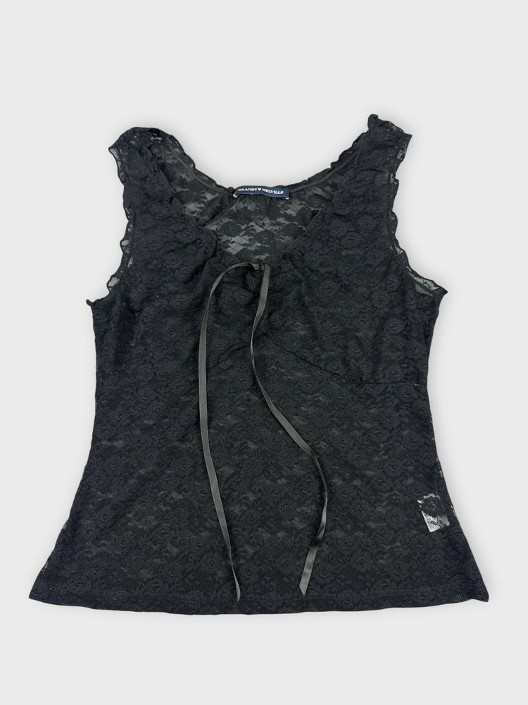 Black Lace Top with Floral Accents (S)