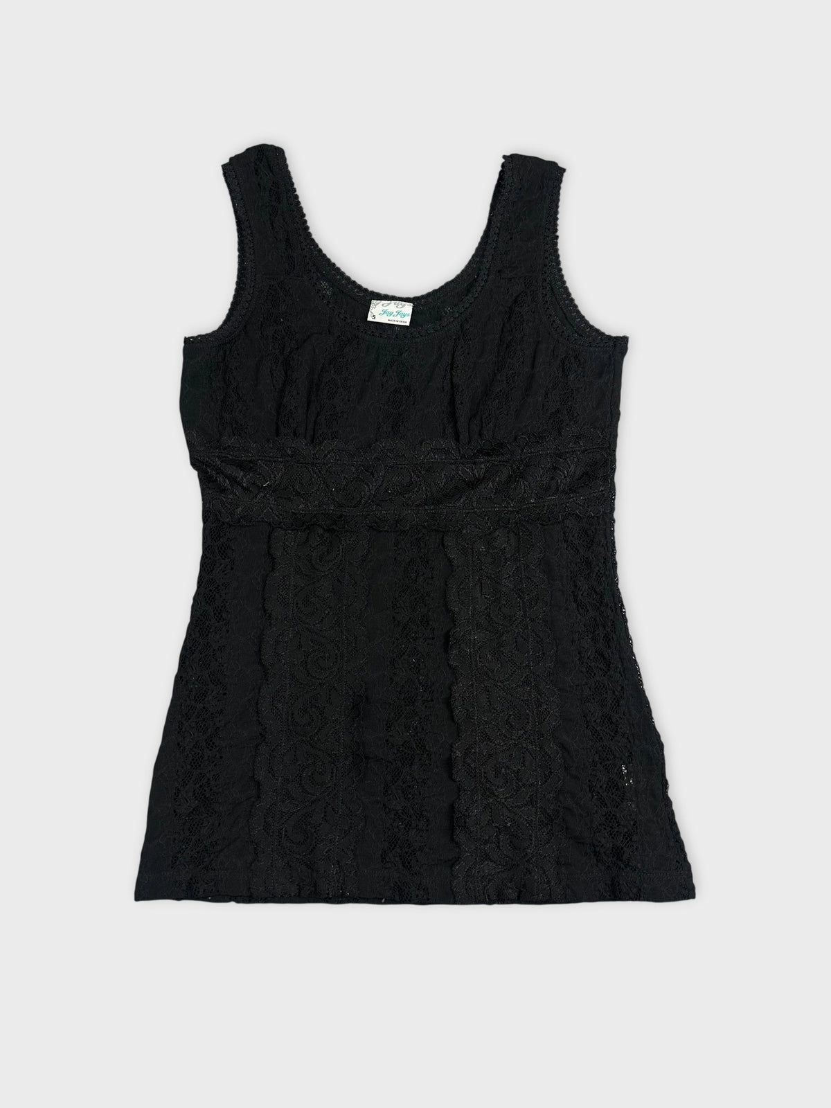 Black lace top with intricate pattern front view