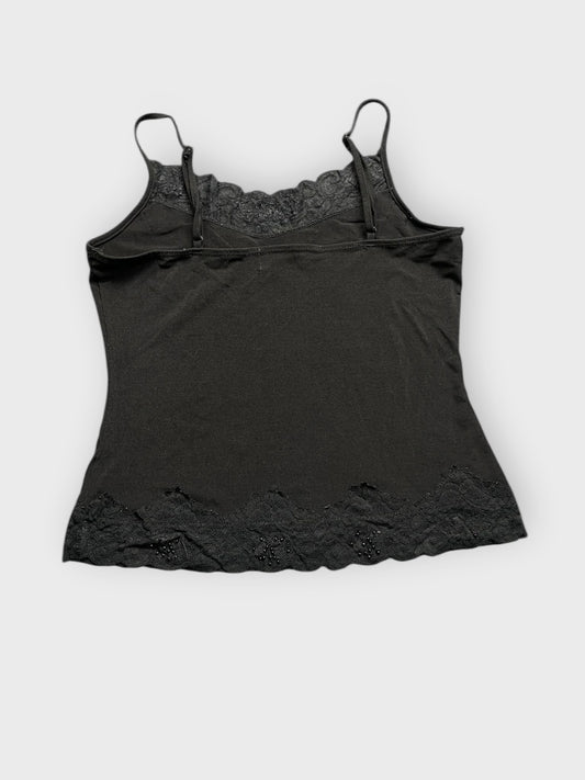 back view, N Club Wear Black Lace Trim Camisole, vintage Y2K second hand piece
