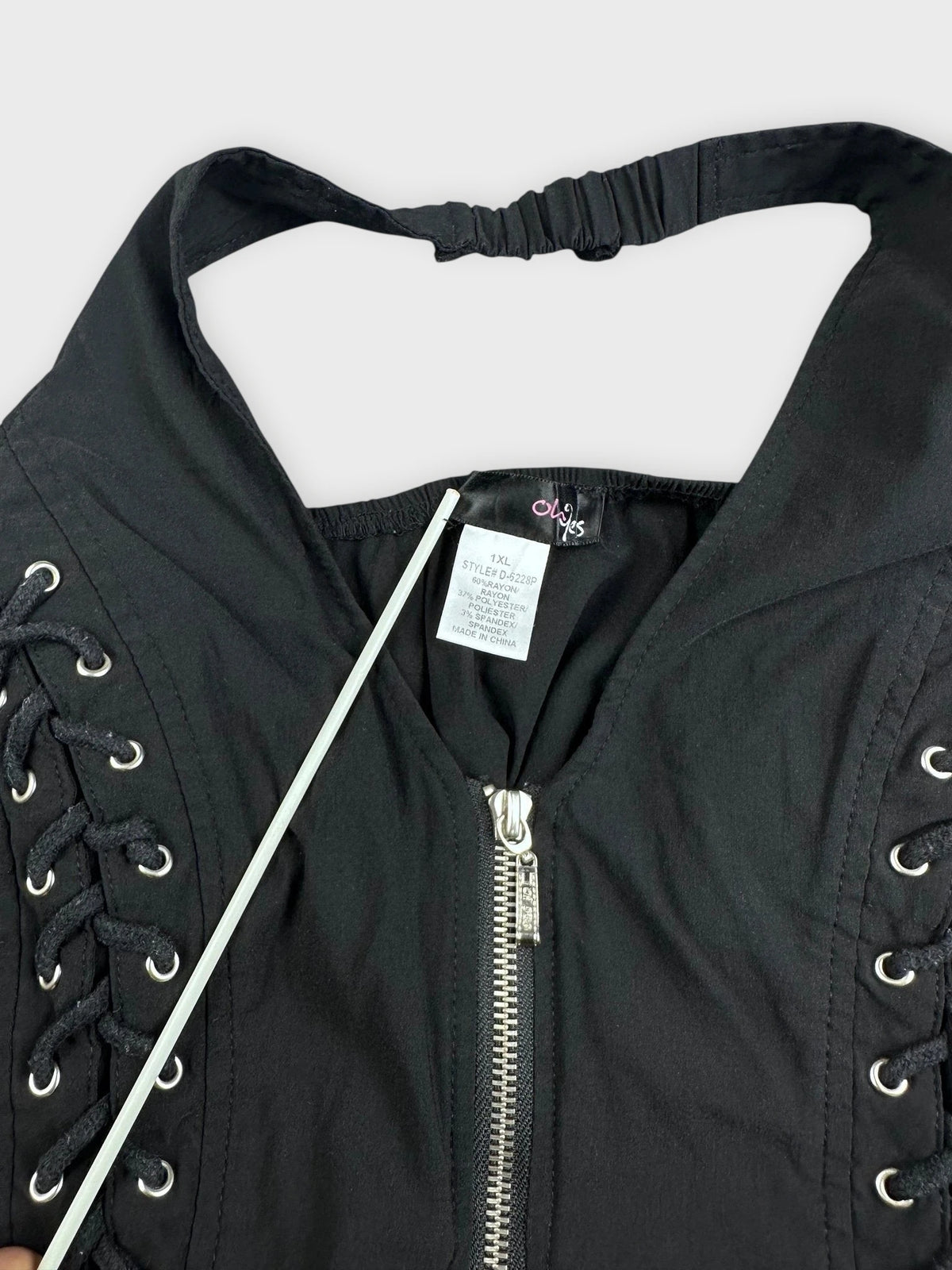 detail view, Black Lace-Up Corset Top with Front Zip (XL) image