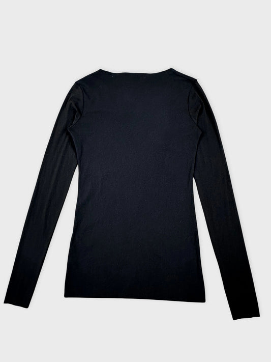 Black long sleeve knit dress back view with a simple design