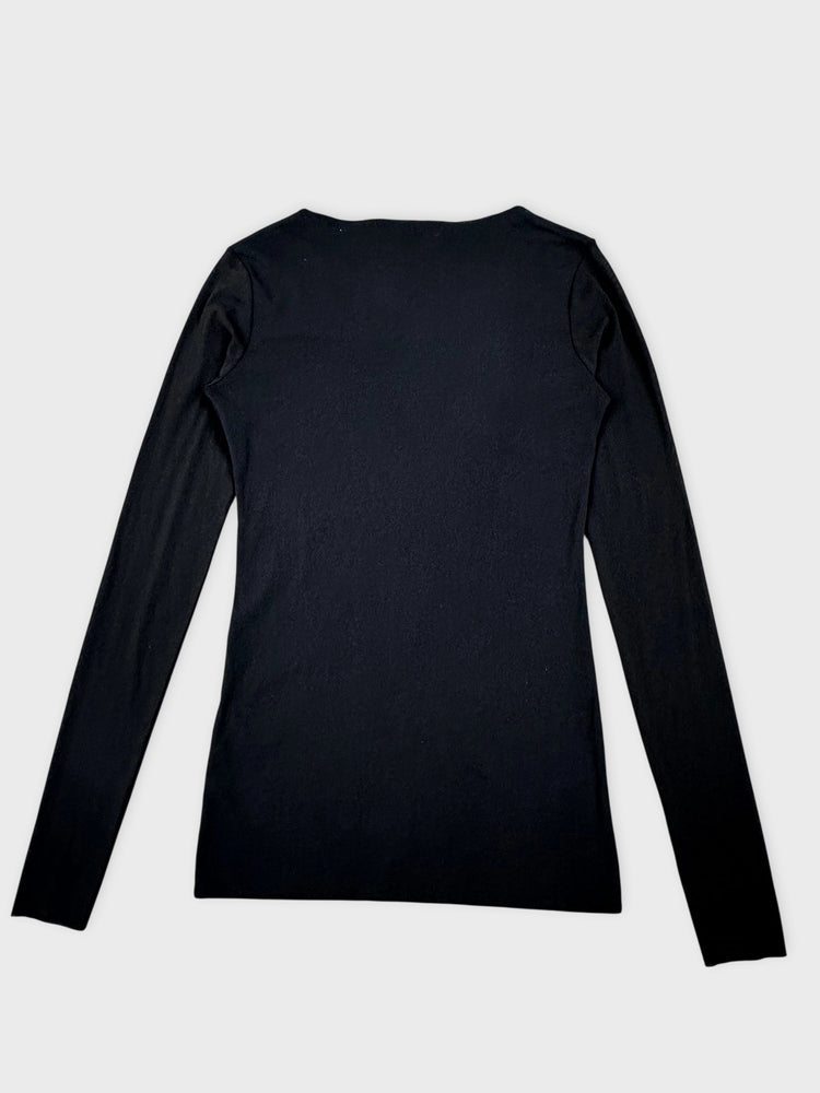 Sleek Black Long Sleeve Knit Dress (S)