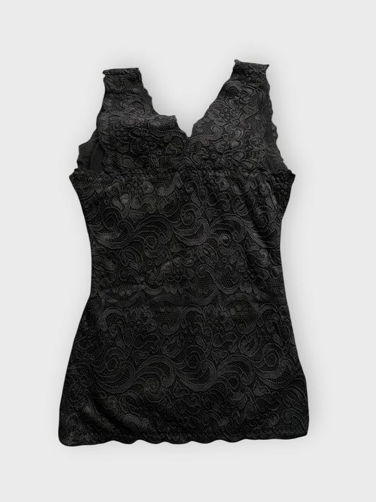 back view, Black Romantic Lace Lingerie-Inspired Top, vintage Y2K second hand piece