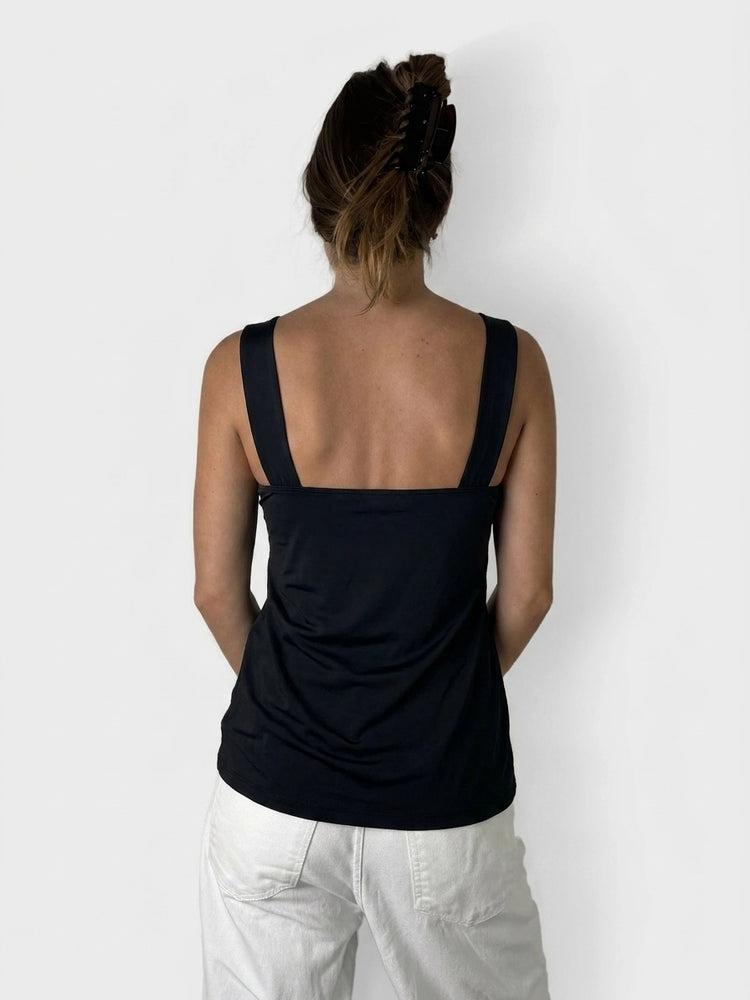 Black Ruched Tank Top with Sparkly Detail (XXS)
