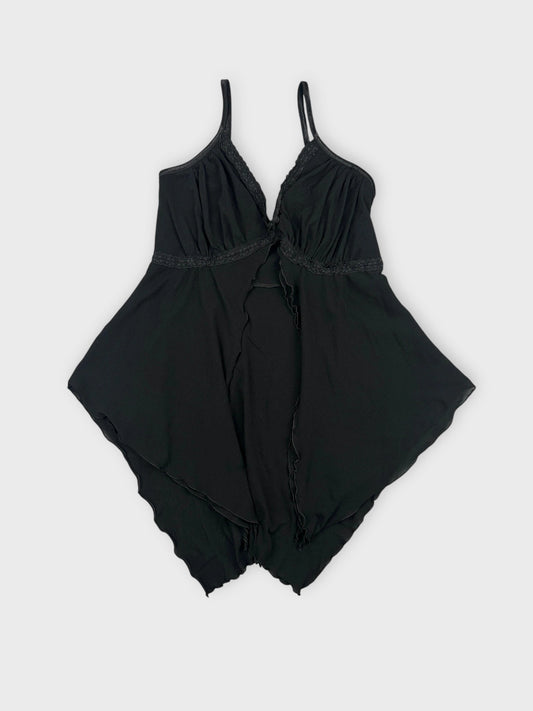 Black sheer cami top with lace trim front view