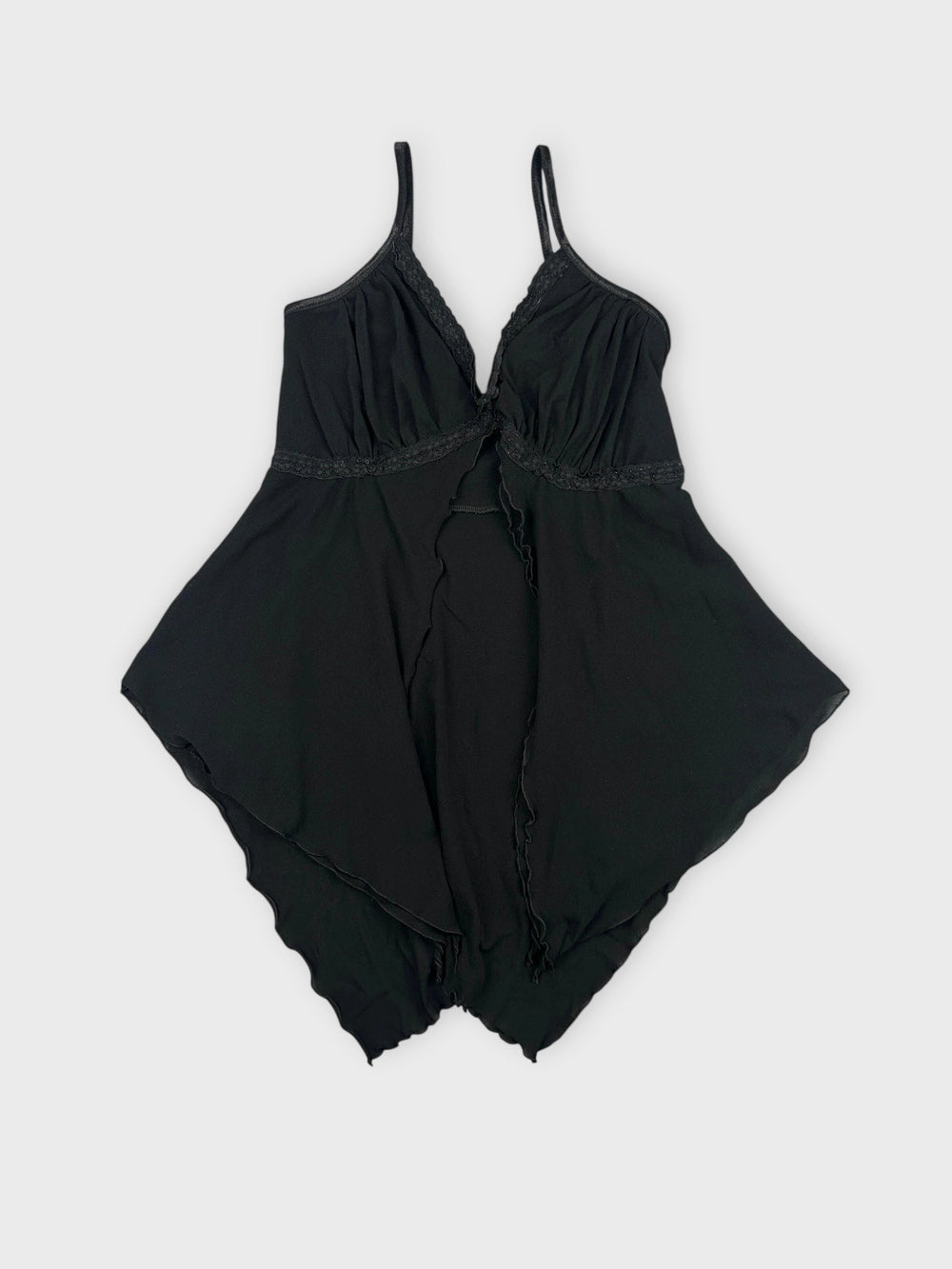 Black sheer cami top with lace trim front view