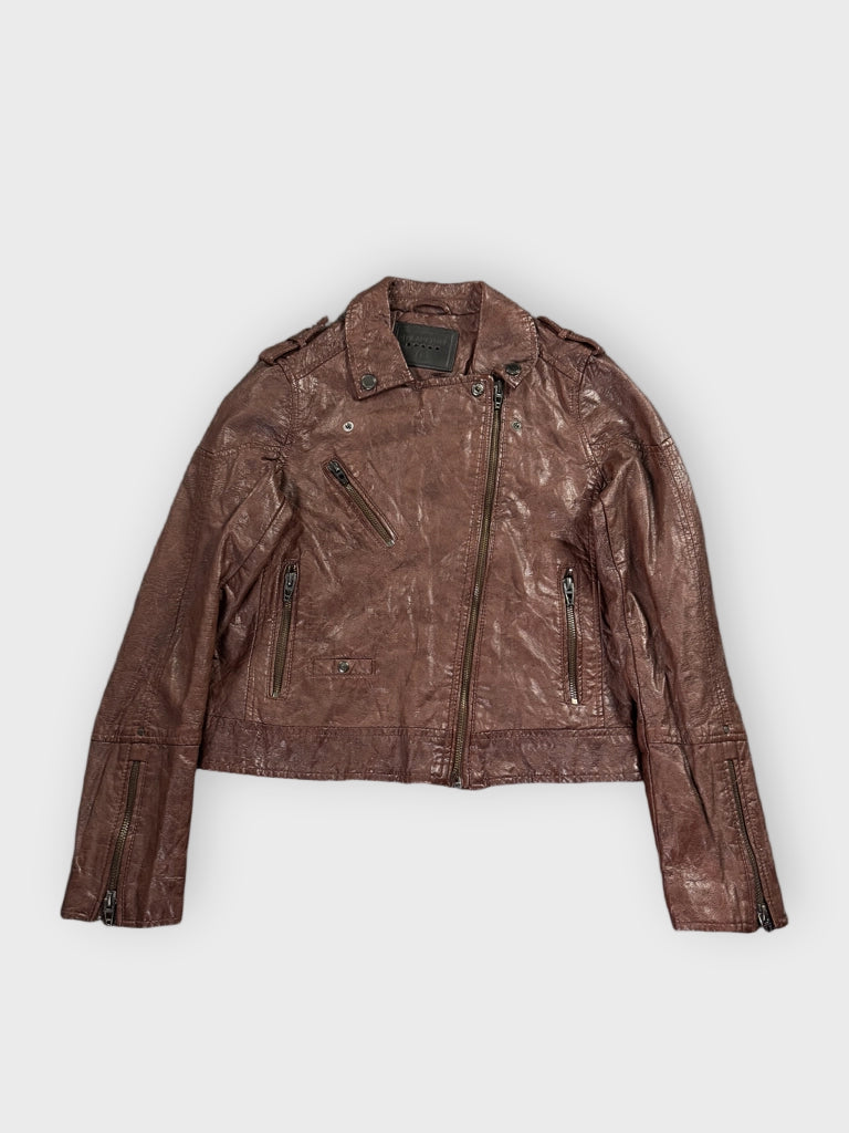 detail view, BlankNYC Burgundy Faux Leather Jacket Women, vintage Y2K second hand piece