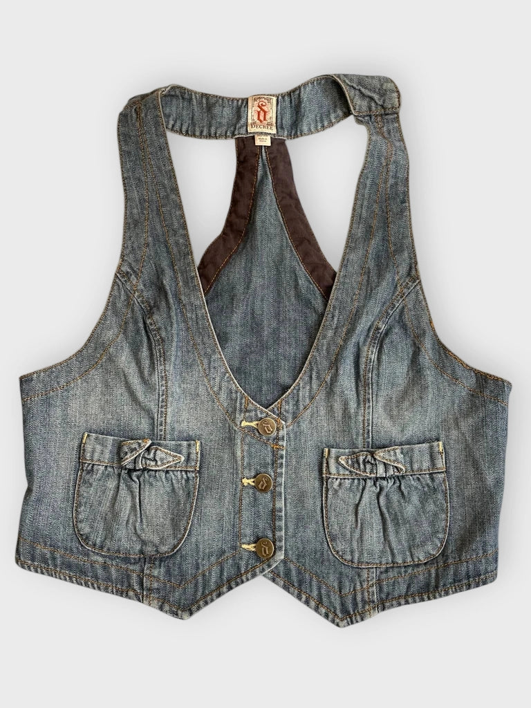 detail view, Decree blue loops – y2k denim corsage 2, vintage Y2K second hand piece