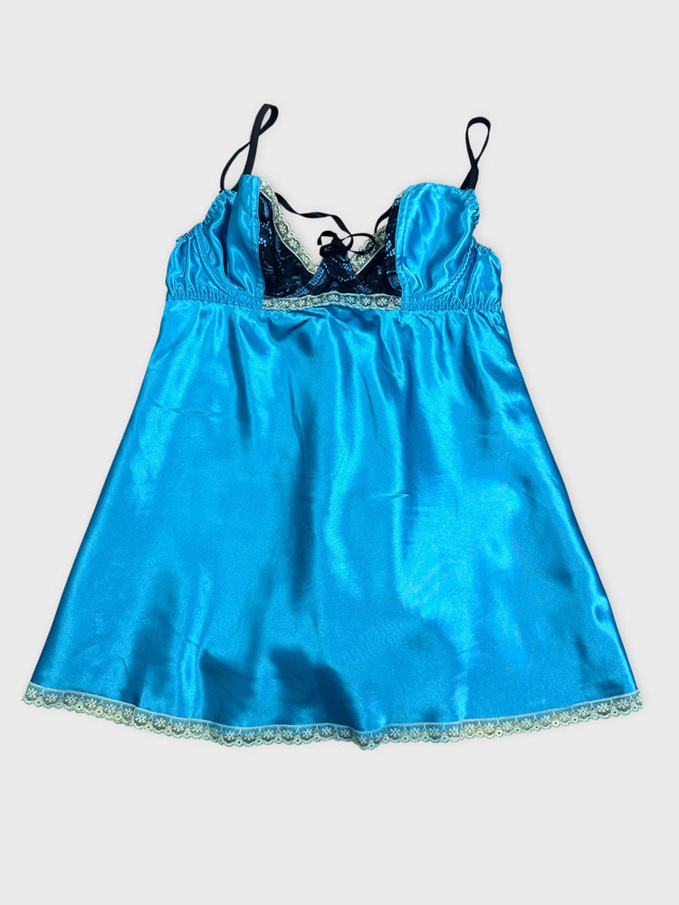 Satin Lace Trim Baby Doll Dress (S)