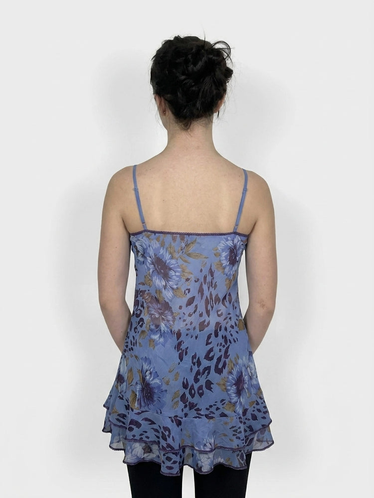 Floral Ruffled Camisole - Edgy Blue Vibes (M)