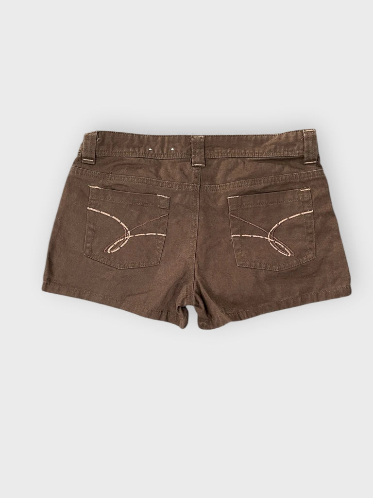 detail view, Arizona Jeans brown denim hotpants, vintage Y2K second hand piece, image 4