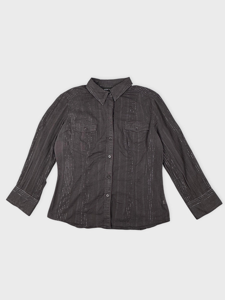 Brown Urban Stripe Button-Up Shirt (S)