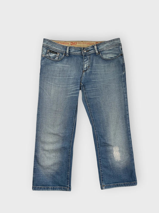 front view, Dolce & Gabbana Light Wash Cropped Jeans with Subtle Fading, vintage Y2K second hand piece