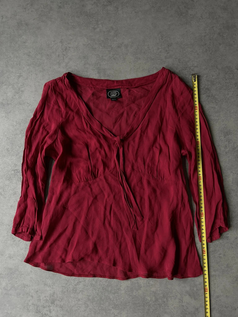 detail view, Laura Ashley Y2K Red Sheer Top, vintage Y2K second hand piece, image 9