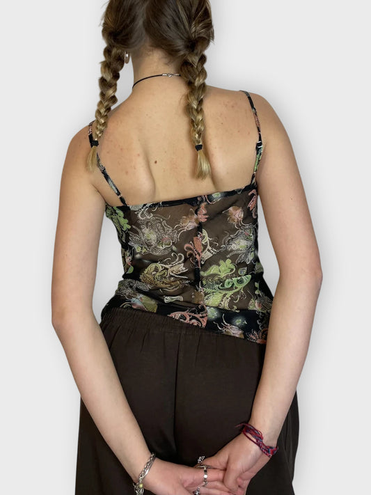 back view, Red Rose Airy Top, vintage Y2K second hand piece