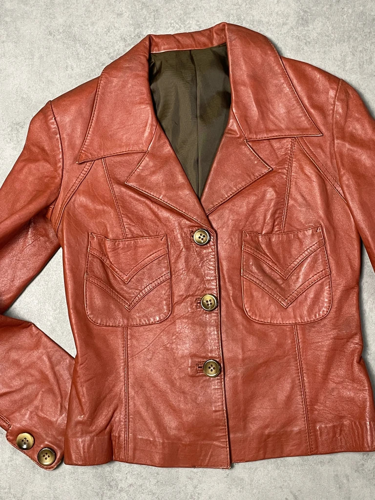 detail view, Carim Red Leather Jacket, vintage Y2K second hand piece, image 4