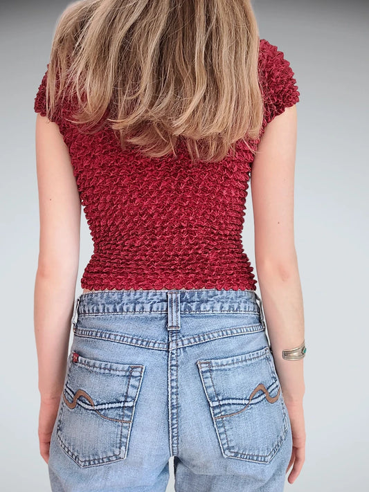 Rød ribbet T-shirt