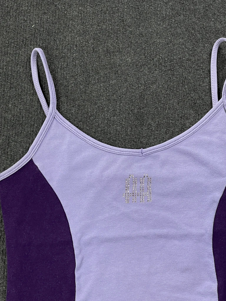 detail view, Lilac & Deep Purple Rhinestone Cami Top, vintage Y2K second hand piece, image 6