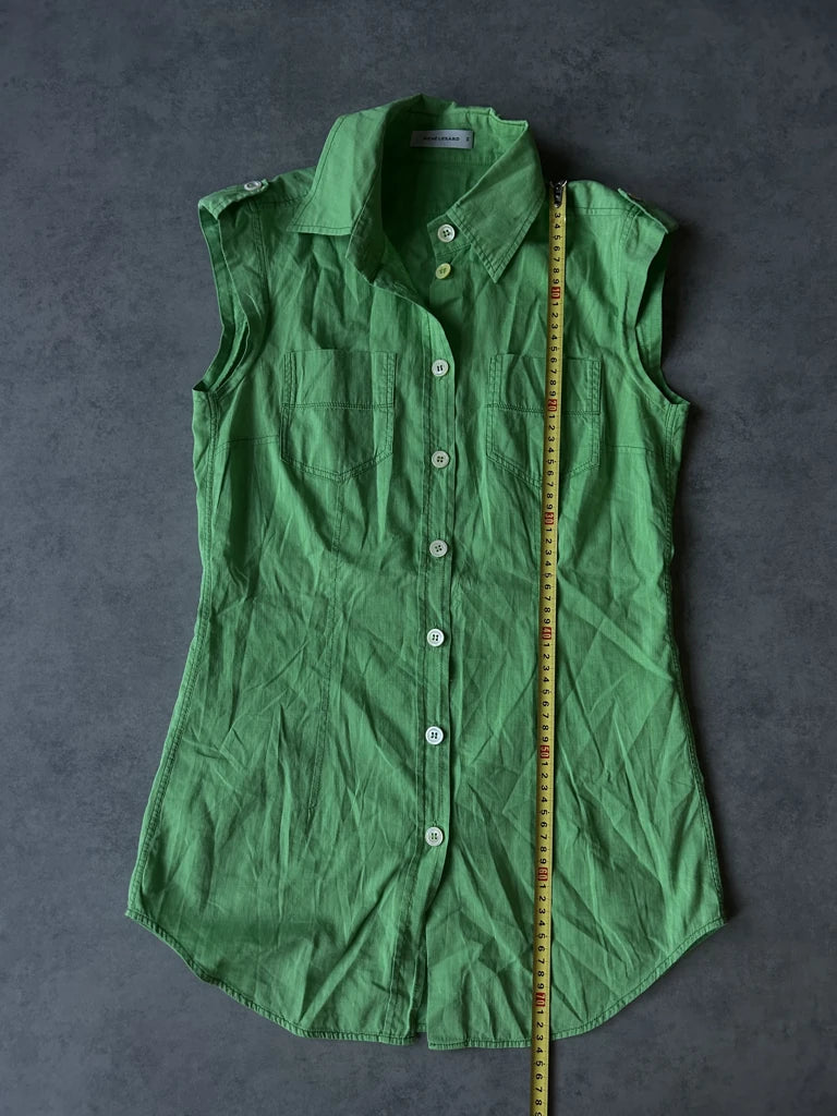 detail view, René Lezard Y2K Green Sleeveless Button-Up Top, vintage Y2K second hand piece, image 8